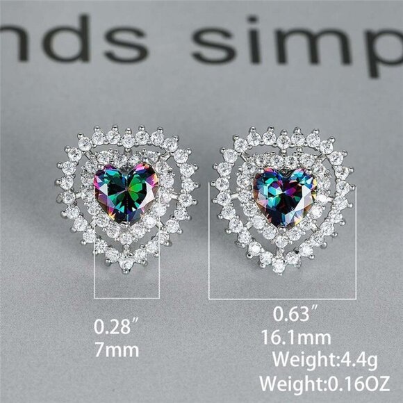 "💎Hollow Double Heart Colorful Zircon Inlaid Heart Earrings  Women, INDN8611 - Picture 2 of 4